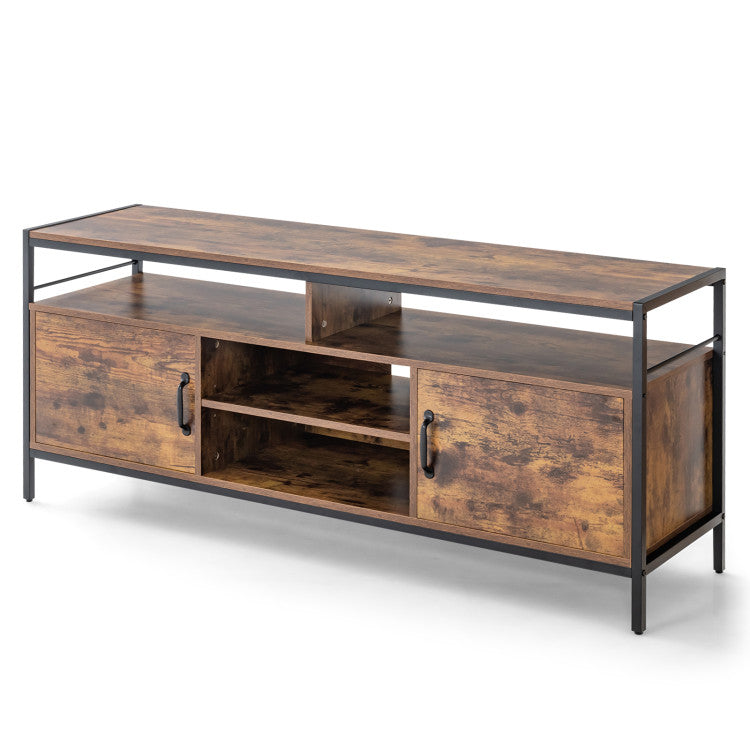 58-Inch Industrial TV Stand with Cabinets and Adjustable Shelf for TVs Up to 65-Inch