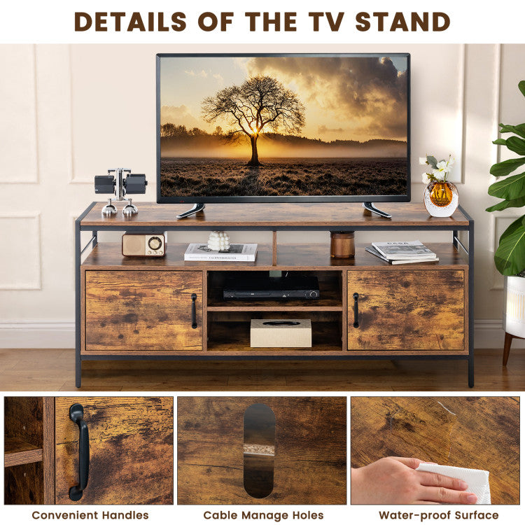 58-Inch Industrial TV Stand with Cabinets and Adjustable Shelf for TVs Up to 65-Inch