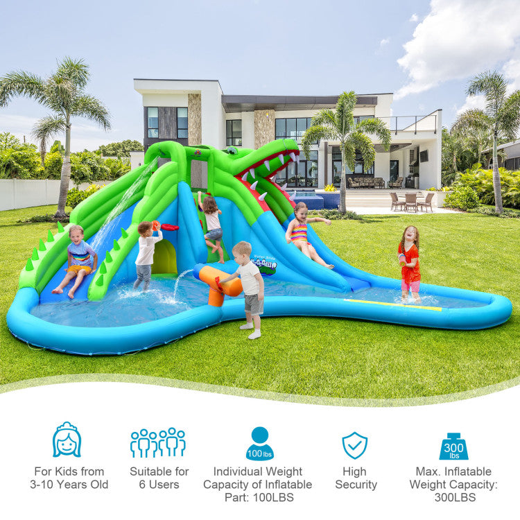 Inflatable Upgraded Kids Crocodile Style Water Slide with 780W Blower