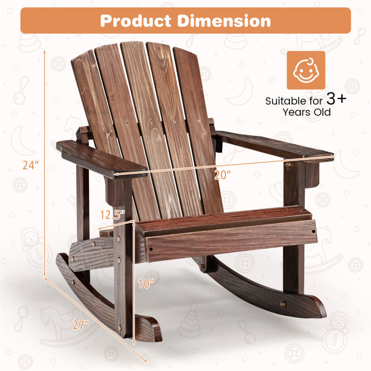 Outdoor Wooden Kid's Adirondack Rocking Chair with Slatted Seat