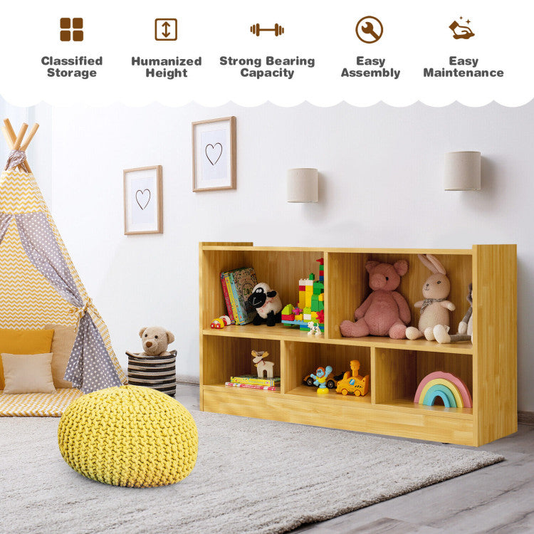 Kids 2-Shelf Bookcase 5-Cube Wood Toy Storage Cabinet Organizer