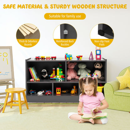 Kids 2-Shelf Bookcase 5-Cube Wood Toy Storage Cabinet Organizer