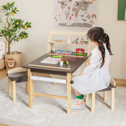 Kids Art Table and Chairs Set with Paper Roll and Storage Bins
