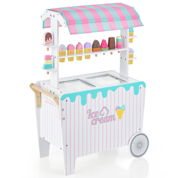 Kid's Ice Cream Cart Playset with Display Rack and Accessories