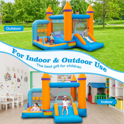 5-in-1 Inflatable Bounce Castle with Ocean Balls and 735W Blower