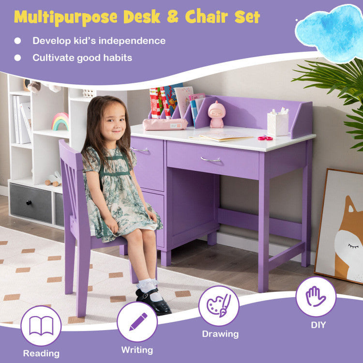 Kids Wooden Writing Furniture Set with Drawer and Storage Cabinet