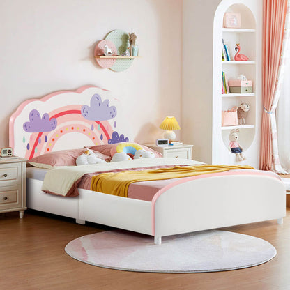 Kids Twin-Size Upholstered Platform Wooden Bed with Rainbow Pattern