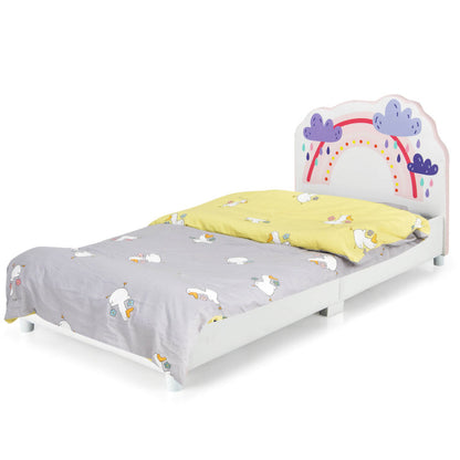 Kids Twin-Size Upholstered Platform Wooden Bed with Rainbow Pattern