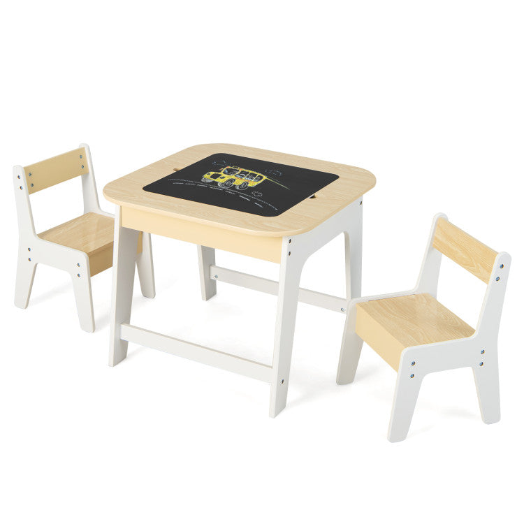 Kid's Table and Chairs Set with Double-Sided Tabletop