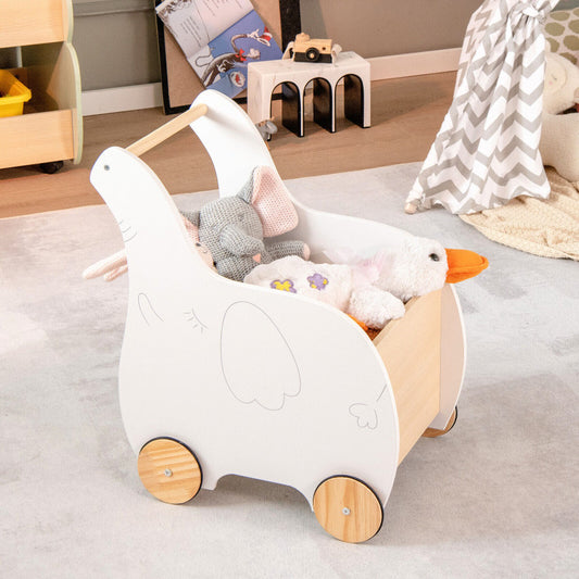 Kids Wooden Shopping Cart with Rubber Wheels