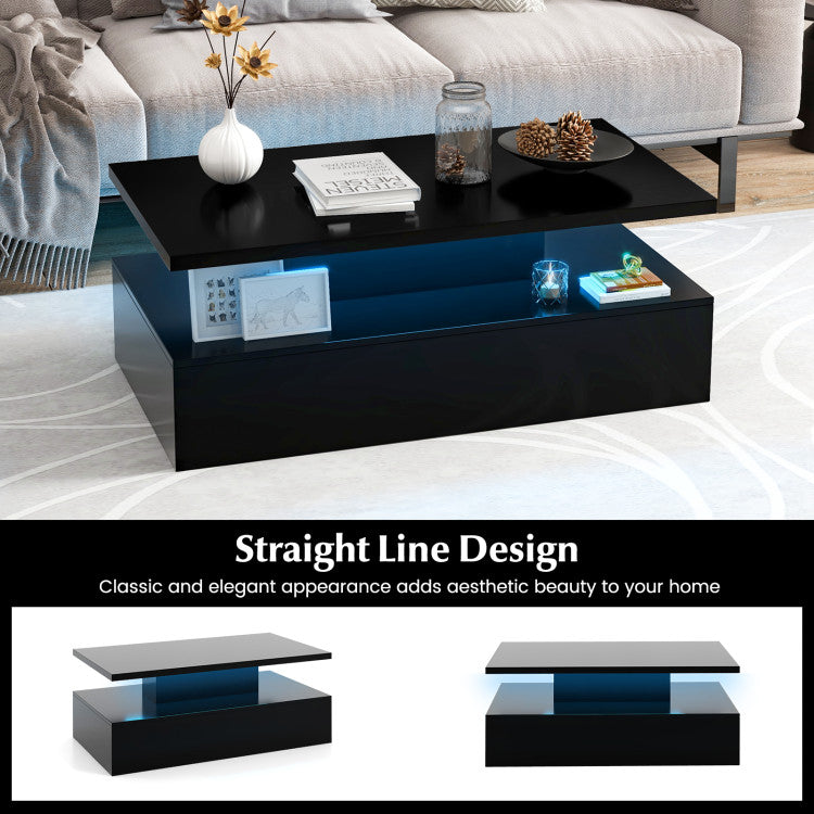 Modern 2-tier High Glossy Table with Adjustable Light Colors for Living Room