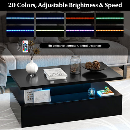 Modern 2-tier High Glossy Table with Adjustable Light Colors for Living Room