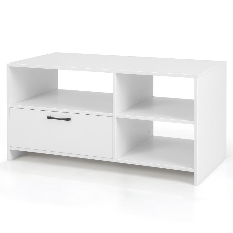 Modern Media Console Table with 3 Open Compartments and 1 Storage Drawer