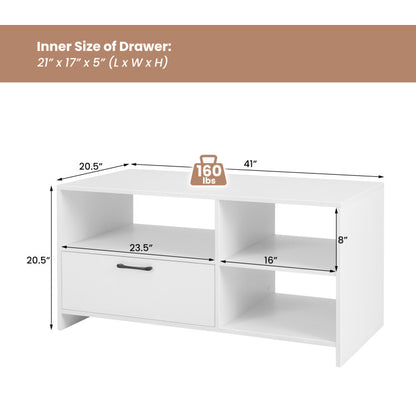 Modern Media Console Table with 3 Open Compartments and 1 Storage Drawer