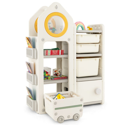 Multipurpose Toy Chest and Bookshelf with Mobile Trolley