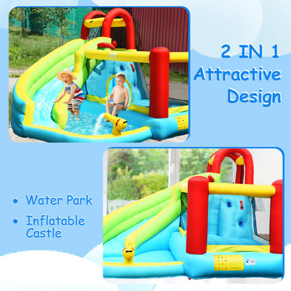 6-in-1 Inflatable Bounce House with Climbing Wall and Basketball Hoop with Blower
