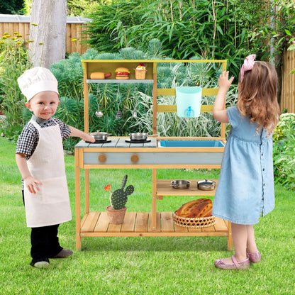 Outdoor Kids Mud Kitchen with Faucet and Water Box