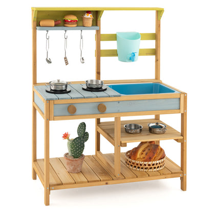 Outdoor Kids Mud Kitchen with Faucet and Water Box