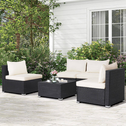 5 Piece Outdoor Patio Furniture Set with Cushions and Coffee Table