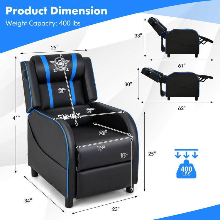 PU Leather Massage Gaming Recliner Chair with Side Pockets