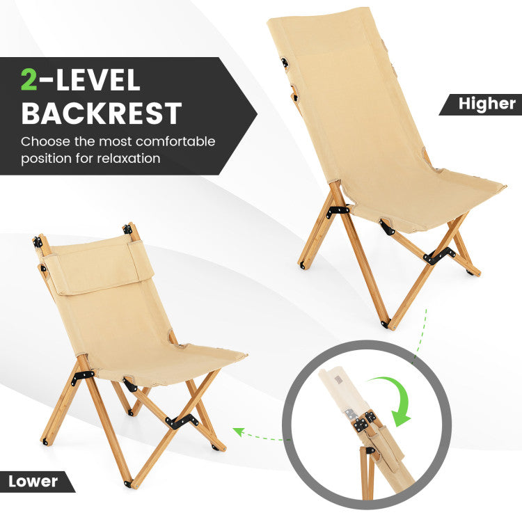 Bamboo Folding Camping Chair with 2-Level Adjustable Backrest