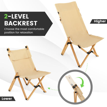 Bamboo Folding Camping Chair with 2-Level Adjustable Backrest