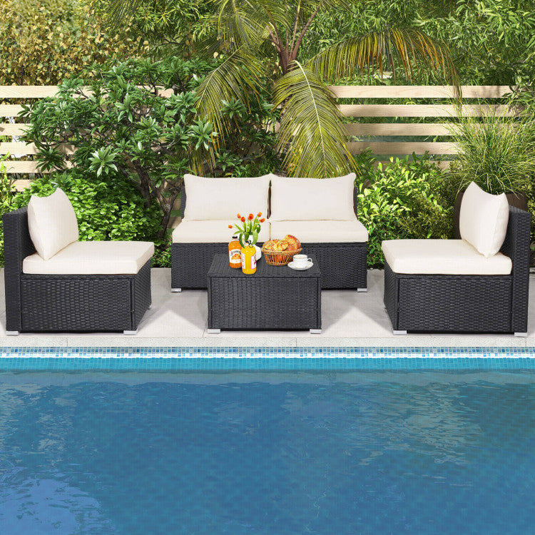 5 Piece Outdoor Patio Furniture Set with Cushions and Coffee Table