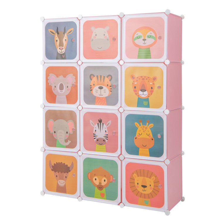 12-Cube Children's Wardrobe Closet with Door and Hanging Section