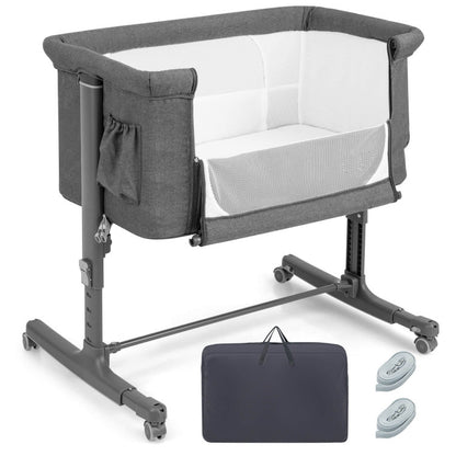 Portable Baby Bedside Bassinet with 5-Level Adjustable Heights and Travel Bag