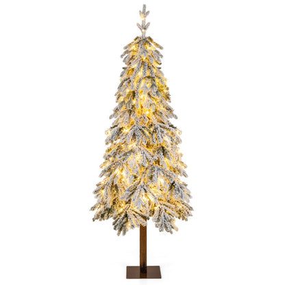 6-Feet Flocked Hinged Christmas Tree with 458 Branch Tips and Warm White LED Lights