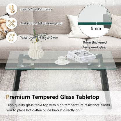 Modern Tempered Glass Coffee Table with Metal Frame for Living Room