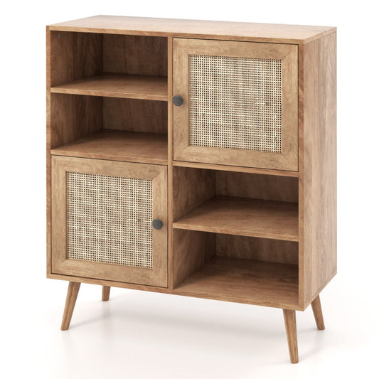 Rattan Buffet Cabinet with 2 Doors and 2 Cubbies