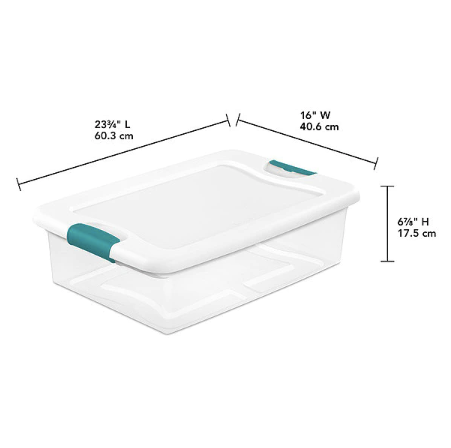 STERILITE Storage Tote - Clear/White, Polypropylene 8-Gallon with White Lid, Stackable, 32 qt, 24-Pack, 23 3/4 in L x 16 in W x 6 7/8 in H