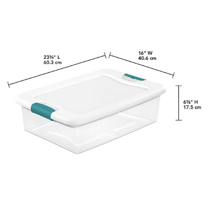 STERILITE Storage Tote - Clear/White, Polypropylene 8-Gallon with White Lid, Stackable, 32 qt, 24-Pack, 23 3/4 in L x 16 in W x 6 7/8 in H