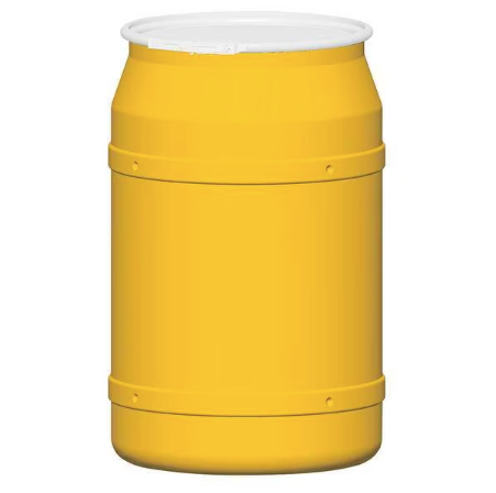 EAGLE MFG Open Head Transport Drum, Polyethylene, Unlined, Yellow - Lever Lock Ring Lid, Chemical and Weather Resistant, Plastic Drum Material, 57.5 gal