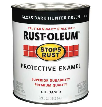 RUST-OLEUM Interior/Exterior Paint, Glossy, Oil Base, Dark Hunter Green - For Metal and Wood, Corrosion Resistant, Stops Rust, Enamel Paint, 1 qt