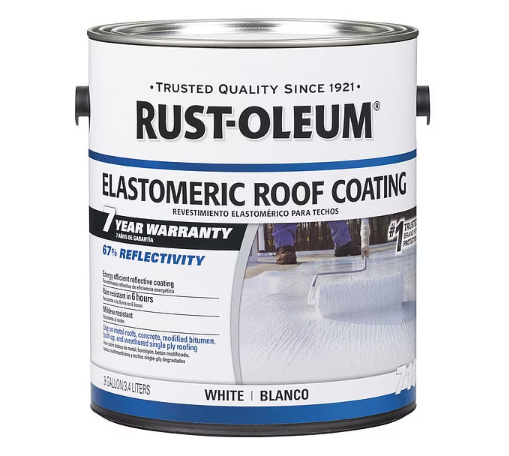 RUST-OLEUM Elastomeric Roof Coating - White, Water-Based Acrylic, Weather and Dirt Resistant, Suitable for Metal, Aged PVC, Built-Up and EPDM, 0.9 Gal