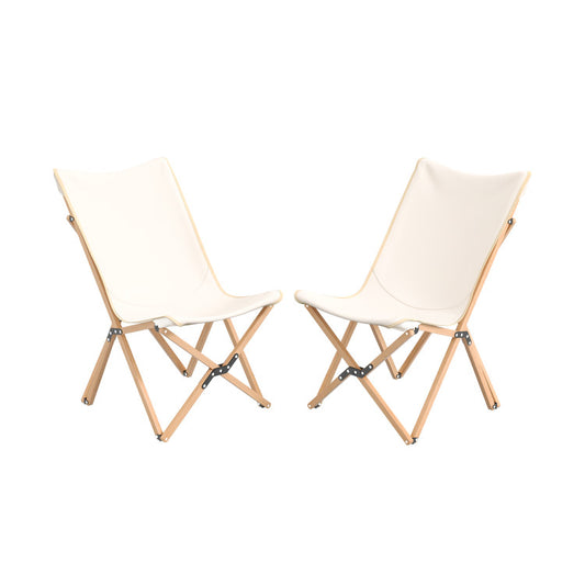 Set of 2 Bamboo Dorm Chairs with Storage Pockets for Camping and Fishing