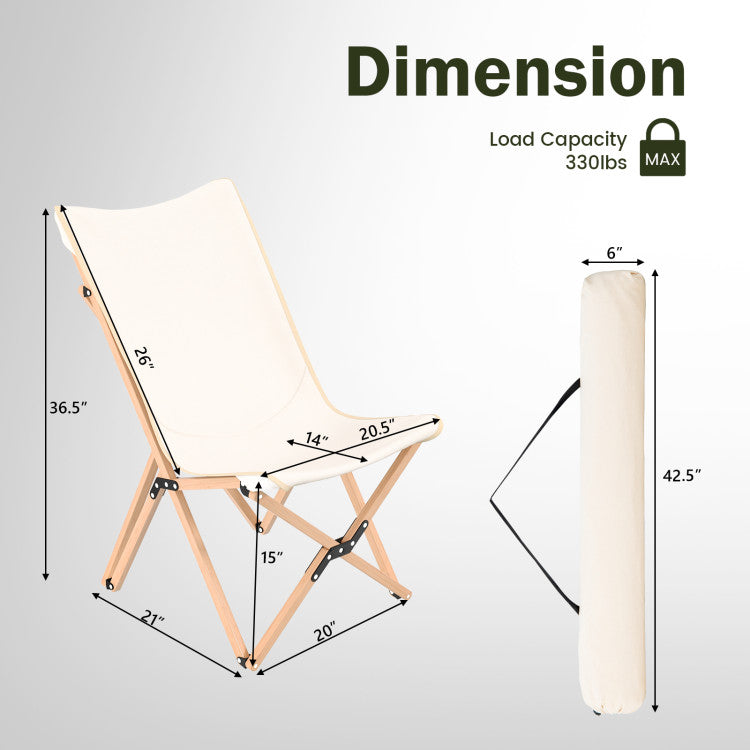 Set of 2 Bamboo Dorm Chairs with Storage Pockets for Camping and Fishing