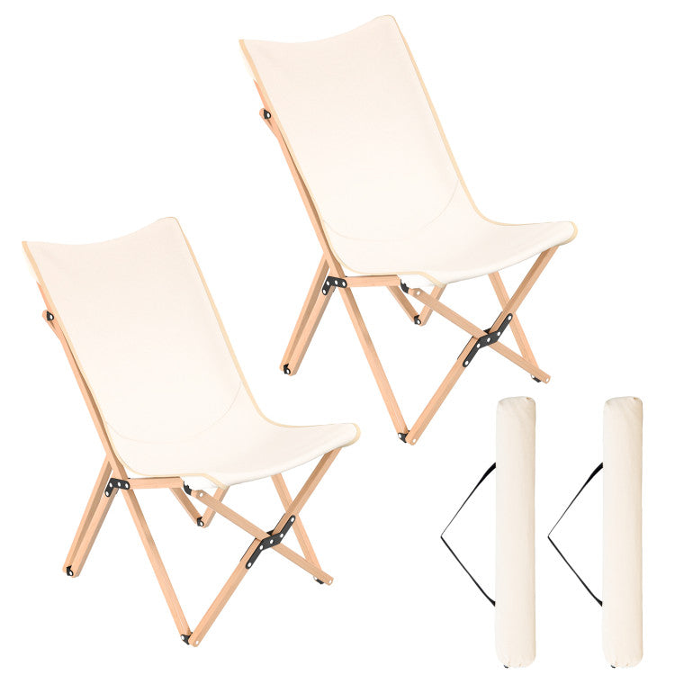 Set of 2 Bamboo Dorm Chairs with Storage Pockets for Camping and Fishing