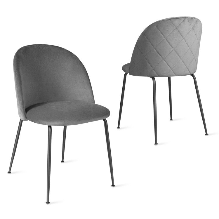 Set of 2 Upholstered Velvet Dining Chairs with Metal Base