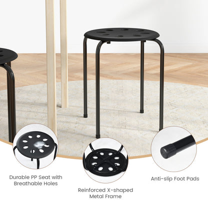 17.5-Inch Set of 6 Portable Plastic Stack Stools with Metal Frame