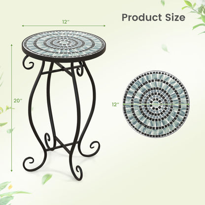Small Plant Stand with Weather-Resistant Ceramic Tile Tabletop