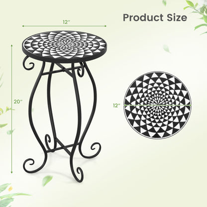Small Plant Stand with Weather-Resistant Ceramic Tile Tabletop