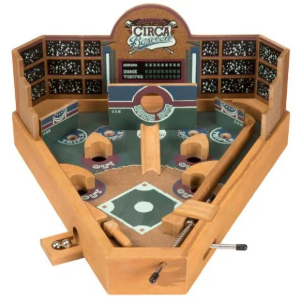 Baseball Pinball Tabletop Skill Game, Miniature Wooden Retro Sports Arcade Toy for Adult / Children