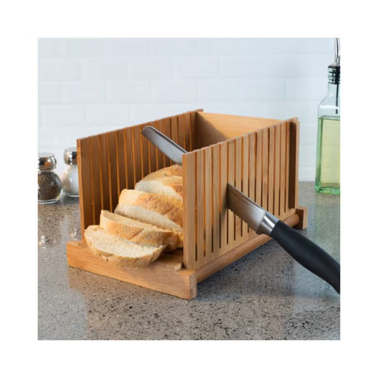 Bamboo Bread Slicer, Foldable, Adjustable Knife Guide and Board for Cutting Loaves, Prep Tool