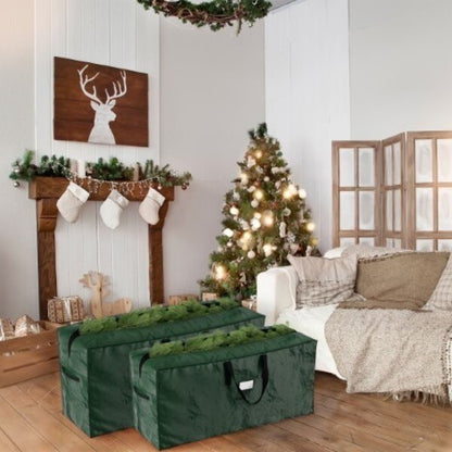 Hastings Home Set of 2 Christmas Tree Storage Bags for 7.5-Feet Artificial Trees and Decorations (Green)