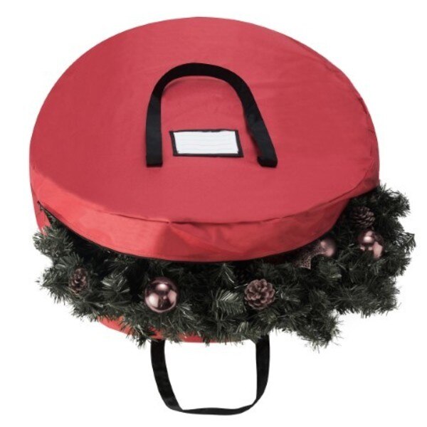 Wreath Storage Round Tote Bag with Handles for Holiday Artificial Garlands, Wreath, Red