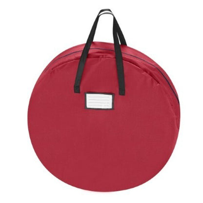 Wreath Storage 36-inch Round Bag with Handles for Holiday Artificial Garland (Canvas, Red)