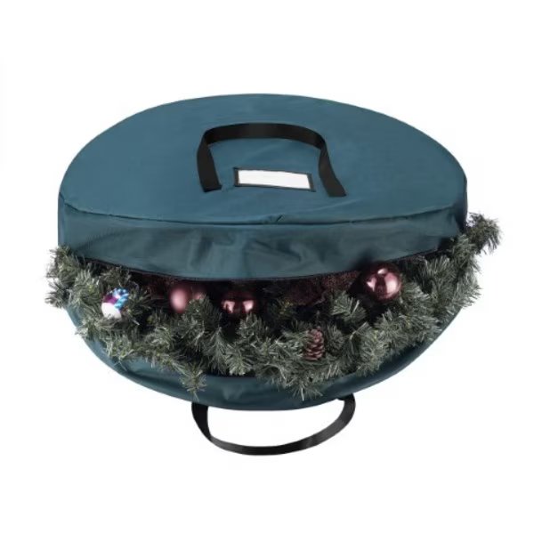 Wreath Storage 36-inch Round Bag with Handles for Holiday Artificial Garland (Canvas, Green)